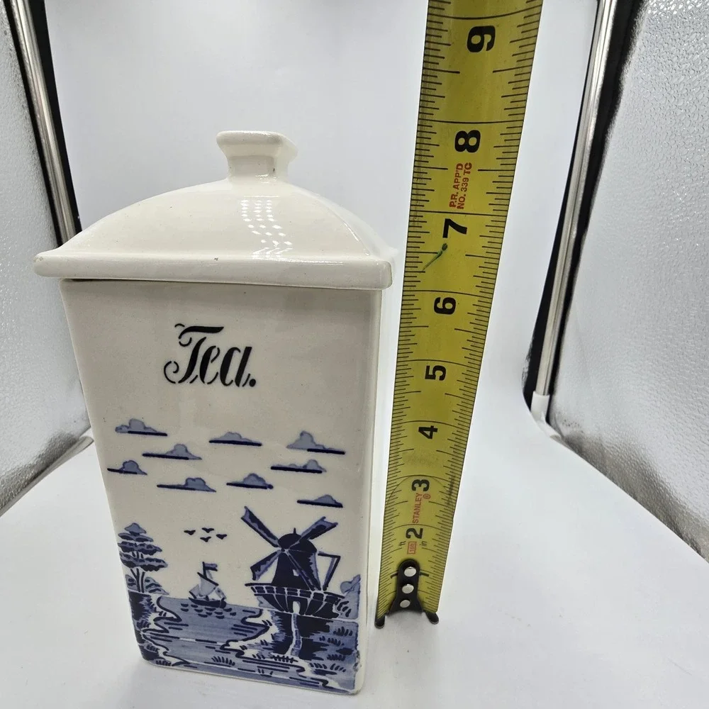 Vtg‎ TEA Blue White Delft Dutch Windmill Tea Canister 1940s Germany GUC With Lid
